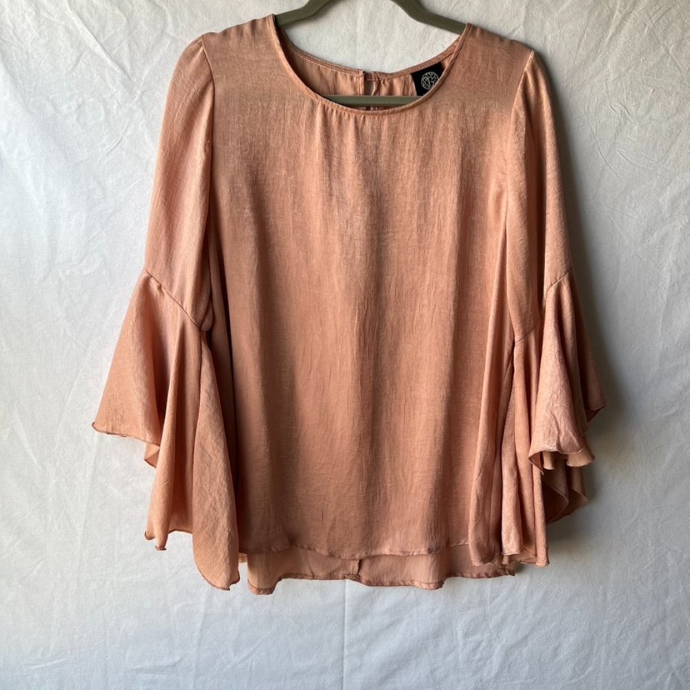 Bobeau L Dusty Pink Silky Tunic Top with Bell Sleeves￼